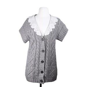 3.1 Phillip Lim Women’s Medium Gray Cable Knit Cashmere Cardigan Button Sweater
